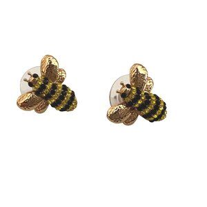 Kate Spade Picnic Perfect Pave Crystals Gold Plated Bee Stud Earrings